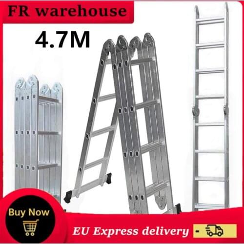4.7m folding aluminum ladder 16-step Portable Multifunctional Aluminum Telescopic Ladder Tall Telescopic Ladder Step Ladder HWC