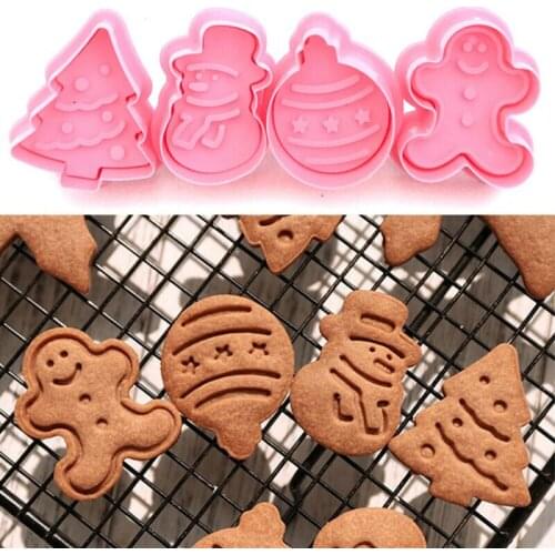 4Pcs Christmas Cookie Plunger Cutter Mould Fondant Snowman/Xmas Tree Baking Mold