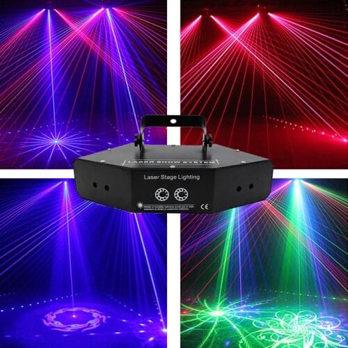 6 Eyes Dj RGB Laser Pattern Line Beam Scanner Mini Disco Lazer Stage Light Fog Machine Night Club KTV Bar