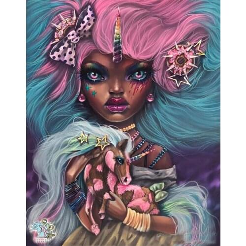 Unicorn Big eyes Girl 5D Diy diamond painting,mosaic diamond embroidery Cartoon,Full Square round Drill Mysterious Gift EE2110