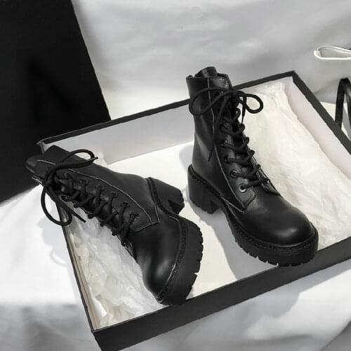 Fashion Women Lace Up Motorcycle Shoes Platforms High Heels Ankle Boots Wedges Female Platforms Leather Oxford Shoes Woman
