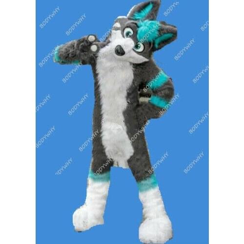 Long-Haired Wood Gray Wolf Husky Mascot Costume Suits Cosplay Animal Party Fancy Dress Advertising Parade Halloween Fursuit 2020