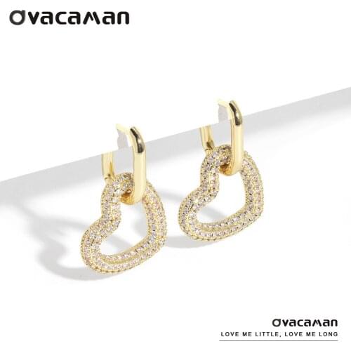Dvacaman Charm Copper Hoop Earrings for Women 2020 New Fashion Geometric Crystal Heart Drop Earrings Hanging Jewelry Bridal Gift