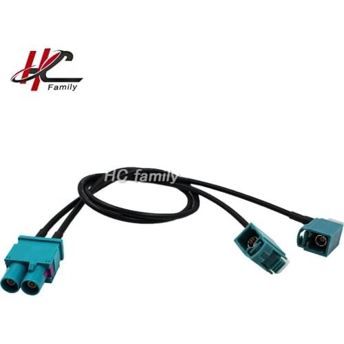 Twins Dual FAKRA Z Plug Male to right angle two Dual FAKRA Z jack female Radio Antenna Adapter connector for VW