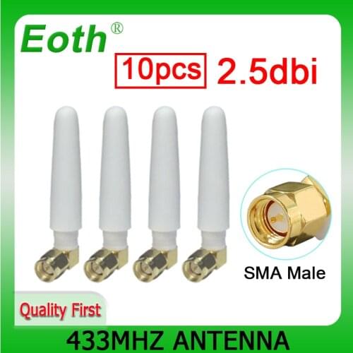 10pcs 433MHz lora Antenna 2.5dBi SMA Male Connector 433 mhz Small IOT Antena White Wireless Communication Lorawan Receiver
