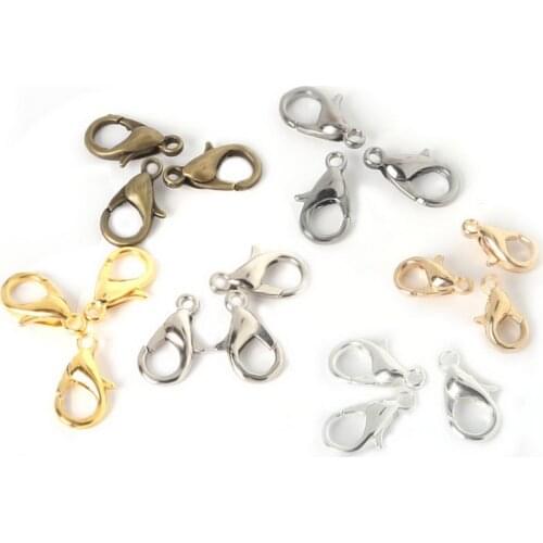 Hot- 100PCs Gold/Bronze/Gunmetal/Rhodium Plated lobster Parrot Clasps12mm,Jewelry Findings