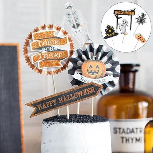 Halloween Cake Topper Haunted House Cake Insert Decoration Wizard Cupcake Ghost Black Cat Pumpkin Decor Supplies Wholesale