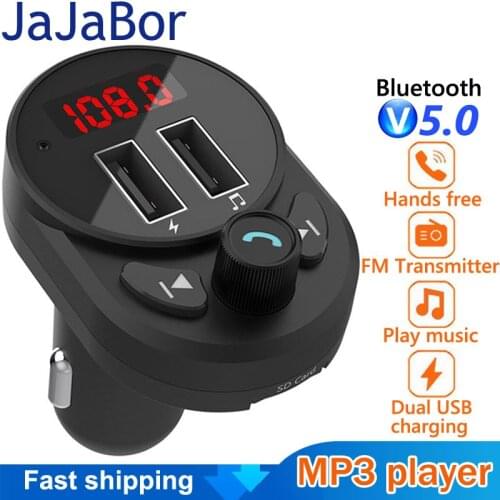 JaJaBor Bluetooth 5.0 Car Kit Handsfree Wireless FM Transmitter Modulator Car MP3 Player 5V 3. 1A Quick Charge Audio Receiver