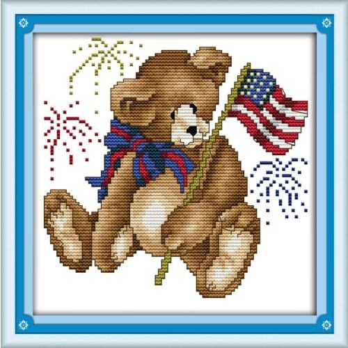 July bear cross stitch kit 14ct 11ct count print canvas stitches embroidery DIY handmade needlework plus