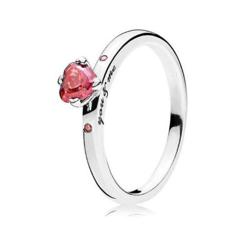 Bewill Free Shipping Real 925 Sterling Silver Ring You And I Red Heart Zircon Ring For Womens Gift Banquet Jewelry