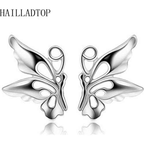 Flying Butterfly New Silver Plated Stud Earrings French 3D Design Mirror Surface Butterfly Earrings Design Stud Earrings