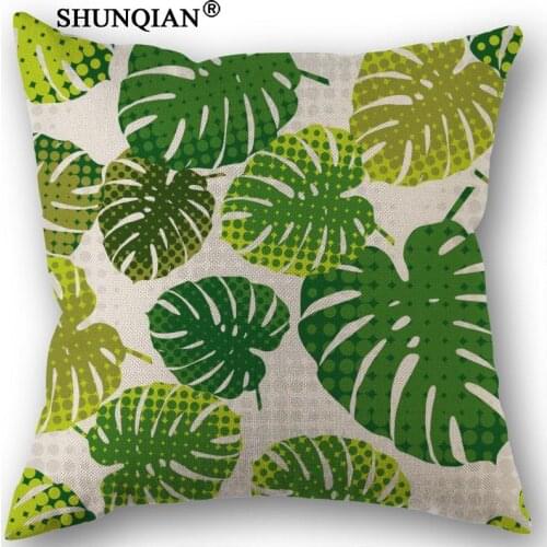 Linen Cotton Pillowcase Monstera pattern Pillow Cover Home Textiles Decorative Pillowcase Customize Gift 45x45cm one side