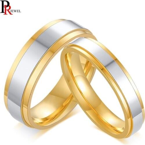 Minimalist Promise Love Wedding Rings for Women Man Gold and Silver Color Two Tone Stainless Steel Alliance Gifts for Him Her