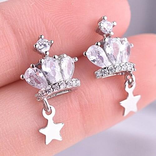 Fashion Jewelry Shining Crystal crown Earrings For Women Gold Color high quality Stud Earrings Wedding Jewelry Christmas Gifts