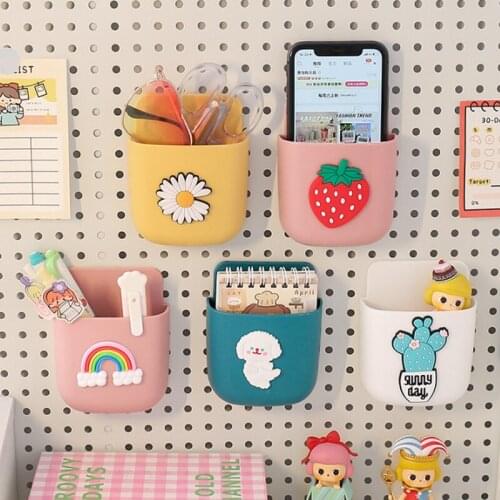Cartoon Wall Mounted Storage Box Mobile Phone Plug Holder Stand Rack Remote Control Pencil Toiletries Organizer Case Wall Decor