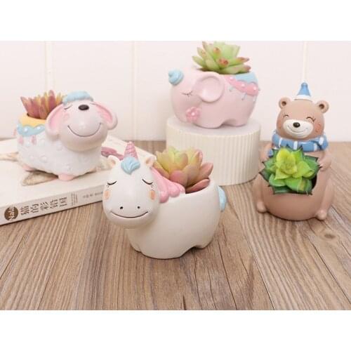 Cartoon Animal Flower Pot Planter for Succulents Desktop Elephan Lamb Bear Vase for Mini Bonsai Home Garden Decoration