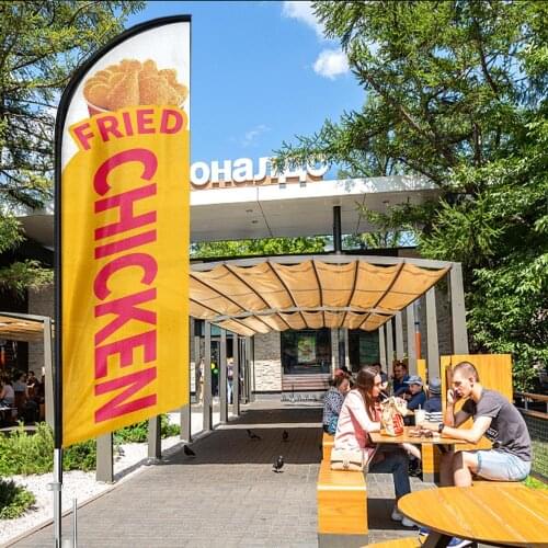 Swooper Flag and Pole Kit Set, 11 Ft Feather Flags for Fried Chicken, Outdoor Advertising Feather Flag or Banners Signs