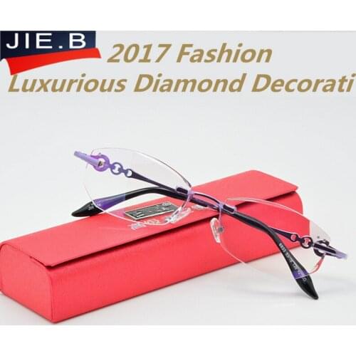 2017 New Luxury Rhinestone Reading Glasses Women Diamond Cutting Rimless Glasses High Clear Womens Presbyopic Eye Glasses
