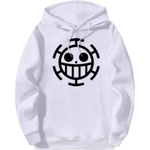 One Piece Anime Sweatshirts Man Cartoon Print Hooded Hip Hop Fleece 2020 Fashion Pullovers Top Clothing White Supoleron Hombre