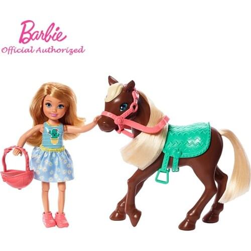 Original Barbie Club Chelsea Doll And Horse 6-Inch Blonde Fashion Kids Toys Mini Pocket Funny Playset GHV78 For Birthday Gift