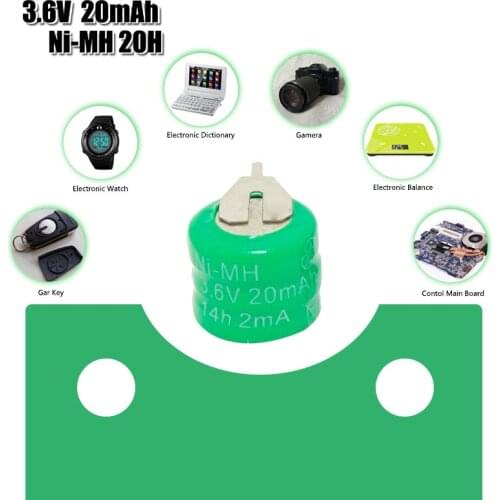 Original Brand New 20mah 3.6v Ni-MH Rechargeable Button Cell Battery Ni MH Batteries With Pins