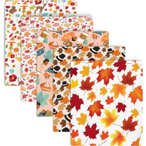 Autumn Maple Leaf Scarecrow Polyester Cotton Fabric For Tissue Sewing Quilting Fat Quarters Child DIY Patchwork,1Yc13563