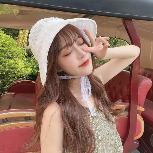 Floral Bucket Hat with Ribbon Women Retro Lace Wide Brim Bonnet Black Visor Summer Fashion Sun Cap Fisherman Hat Lolita Gorras