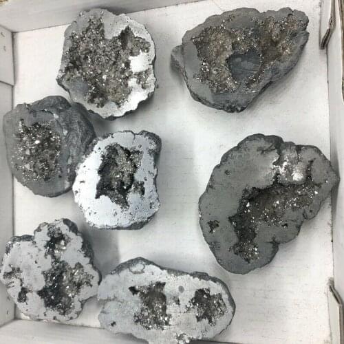 1PC Natural Silver Pyrite Slice Quartz Cluster Crystal Points Geode Minerals Natural Stones and Minerals