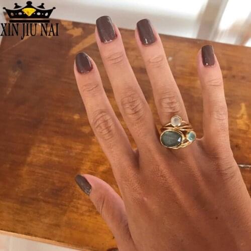 Luxury Female Big Crystal Oval Moonstone Ring Fashion Yellow Gold Engagement Ring Vintage Party Wedding Rings For Women