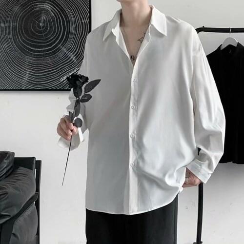 Harajuku Mens White Long Sleeve Shirts Clothing Mens Social Shirt Blouses High Quality Casual Business All-match Button Shirts