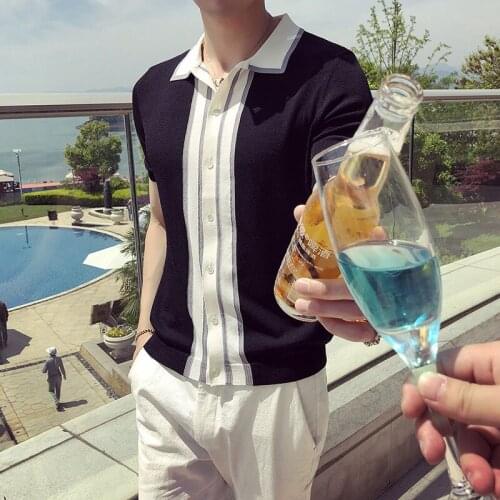 Short Sleeve Turn Down Collar Business Polos High Quality Polo Shirt Men Summer British Style Slim Fit Casual Knitted Polo Homme