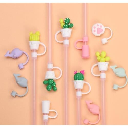 Cute Kawaii Silicone Straw Plug Airtight Splash Proof Drinking Dust Cap Reusable Cartoon Plugs Cover Creative Cup Accessories