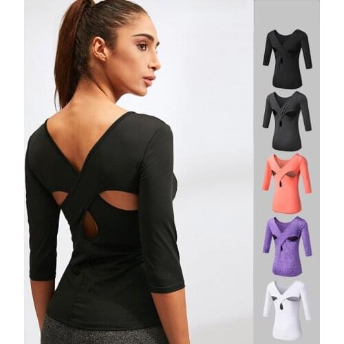 Spring Autumn Women Yoga Crop Tops Sexy Hollow Out Sports Shirts Long Sleeve Backless Gym Workout Fitness Training Sportswear