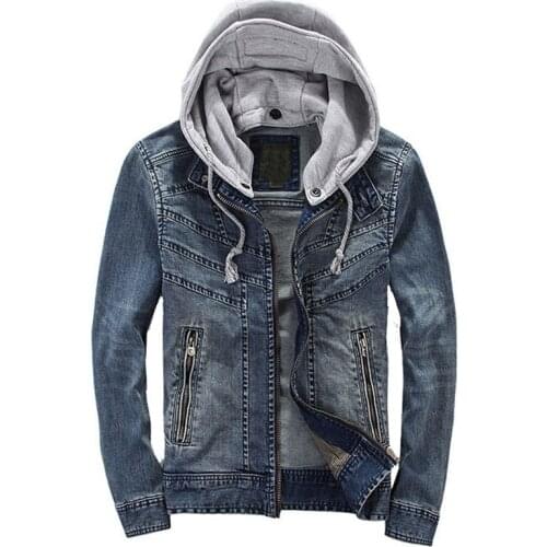 Spring Fashion Hooded Jeans Jackets For Men Plus Size 3XL Vintage Mans Denim Coats High Street New Arrivals Male Overcoats A504