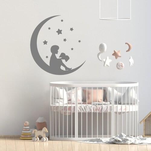 Nursery Moon Vinyl Sticker For Kids Room Wall Decals Baby Room Decoration Home Decors Sign Reading Boy On Crescent Moon B485