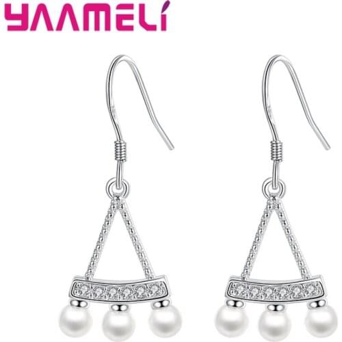 Vintage Fine 925 Sterling Silver Bridal Wedding Jewelry for Women CZ/Pearl Swing Original Design Dangle Drop Earrings