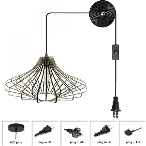 Vintage Pendant Light with Plug and Cord Hanging Ceiling Lights Fixture Industrial Retro Plug In Pendant Lamp Bronze Color