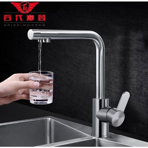 High End 304 Stainless Steel Faucet Cold Hot Water + Pure Water Three In A Sink To Wash Dishes Kitchen Health Lead Free