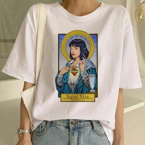 Pulp Fiction Movie Funny Print T Shirt Women Mia Harajuku Ulzzang Summer T-shirt Fashion Virgin Mary Mia Tshirt Top Tees Female