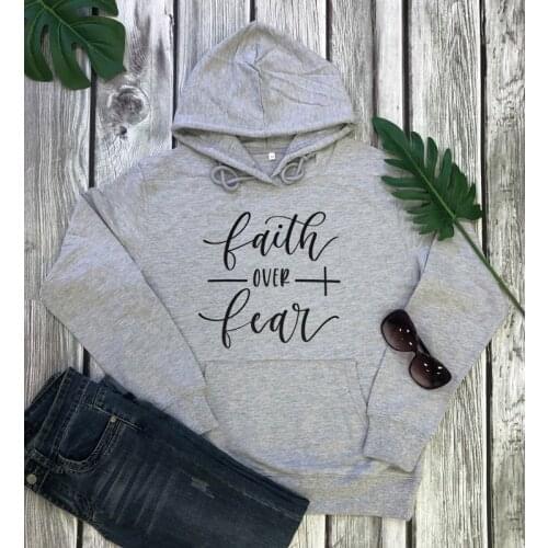 Faith Over Fear Hoodies Women Fashion Inspired Religious Christian Pullovers Casual Long Sleeve Hooded Sweatshirts Drop Shipping
