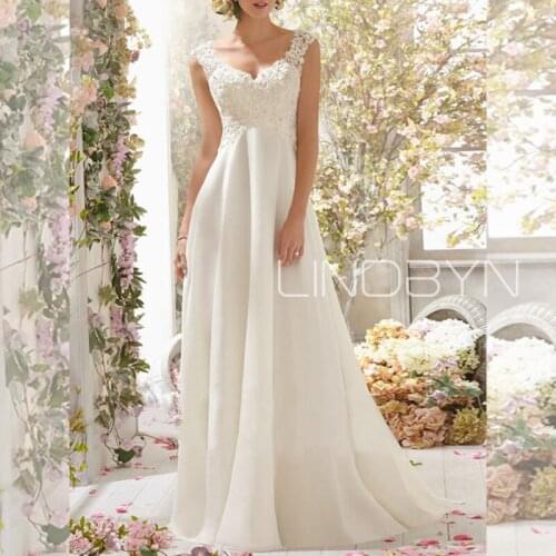 Wedding Dress 2021Simple A Line V Neck Sleeveless Lace Flora Beaded Bridal Dresses With Train Plus Size celebrity dresses