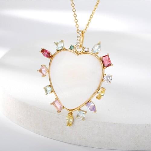 Opal Heart Necklaces For Women Multicolor Zircon Vintage Necklace Party Couple Friends Gift Jewelry Bijoux Femme Collier BFF