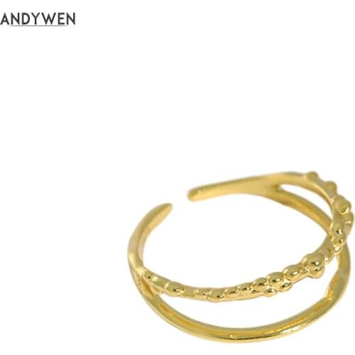Andywen 925 Sterling Silver Gold Two Line Rock Punk Rings Resizable Women Fashion Fine Jewelry 2020 Rock Punk Luxury Jewels