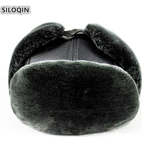 SILOQIN Winter Genuine Leather Hat First Layer Cowhide Bone Bomber Hats Earmuffs Thicken Keep Warm Middle Old Aged Leisure Hats