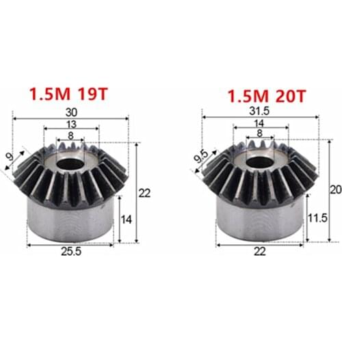 1pc 1.5 Modulus 19 Teeth 20 Teeth inner hole 8/10/12/14/15mm Metal Gear Bevel Gears For Violent model Car Modification DIY