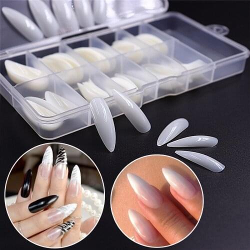 100Pcs/box Long Stiletto False Nails Tips Full Cover Almond Fake Nails Art 10 Sizes Acrylic Press On Nails Art Long Salon Tools