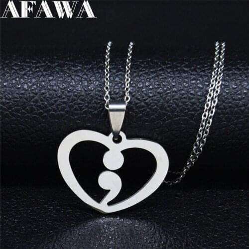 2021 Comma Period Stainless Steel Necklace for Women Silver Color Heart Necklaces & Pendants jewelry colgante mujer N20213S02