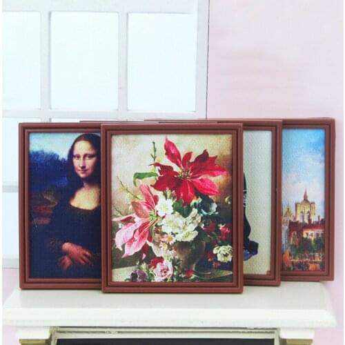 3PCS Retro 1/12 Dollhouse Miniature Wall Paintings Pretend Play Doll House Furniture Mural Decoration Accessories Toy