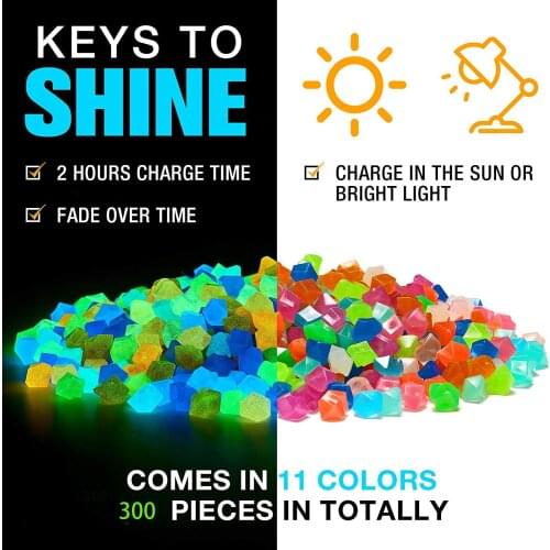 300 Pcs/pack Garden Decor Luminous Stones Glow In Dark Decorative Pebbles Outdoor Fish Tank Decoration Pebble Rocks Aquarium