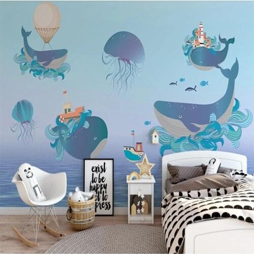 Milofi custom 3D wallpaper mural gradient ocean whale childrens room living room bedroom background wall decoration painting wa